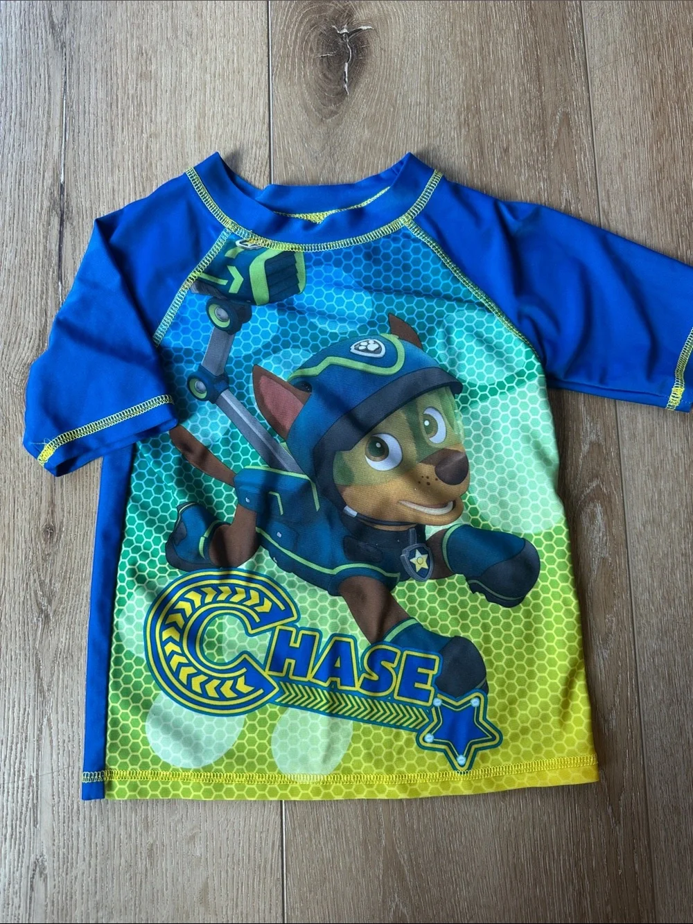 Paw Patrol Chase Rash Guard Swim Shirt Boys Blue Green Short Sleeve Size 5T